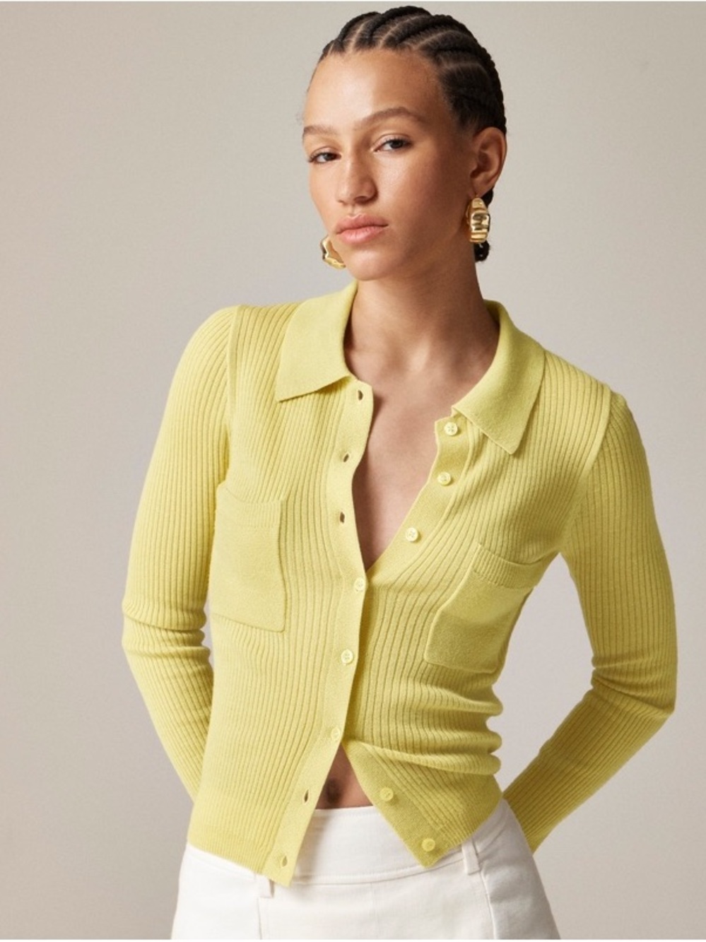 J. Crew Yellow Ribbed Button-Up Sweater